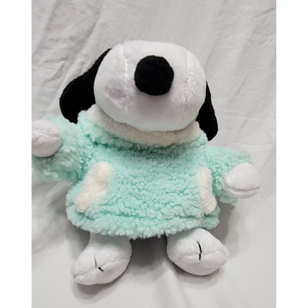 Peanuts Snoopy Plush Stuffed Dog 10in White w/ Light Green Hoodie Outfit